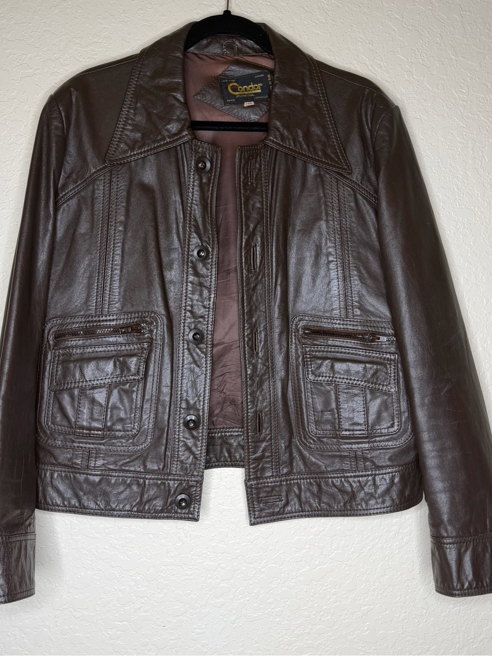 Men’s Vintage Condor International Dark Brown Leather Jacket with Front Pockets